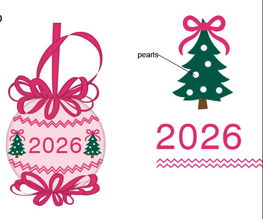 Preorder - 2026 Pink Hand Smocked Ornament with Pearls / Ships mid October