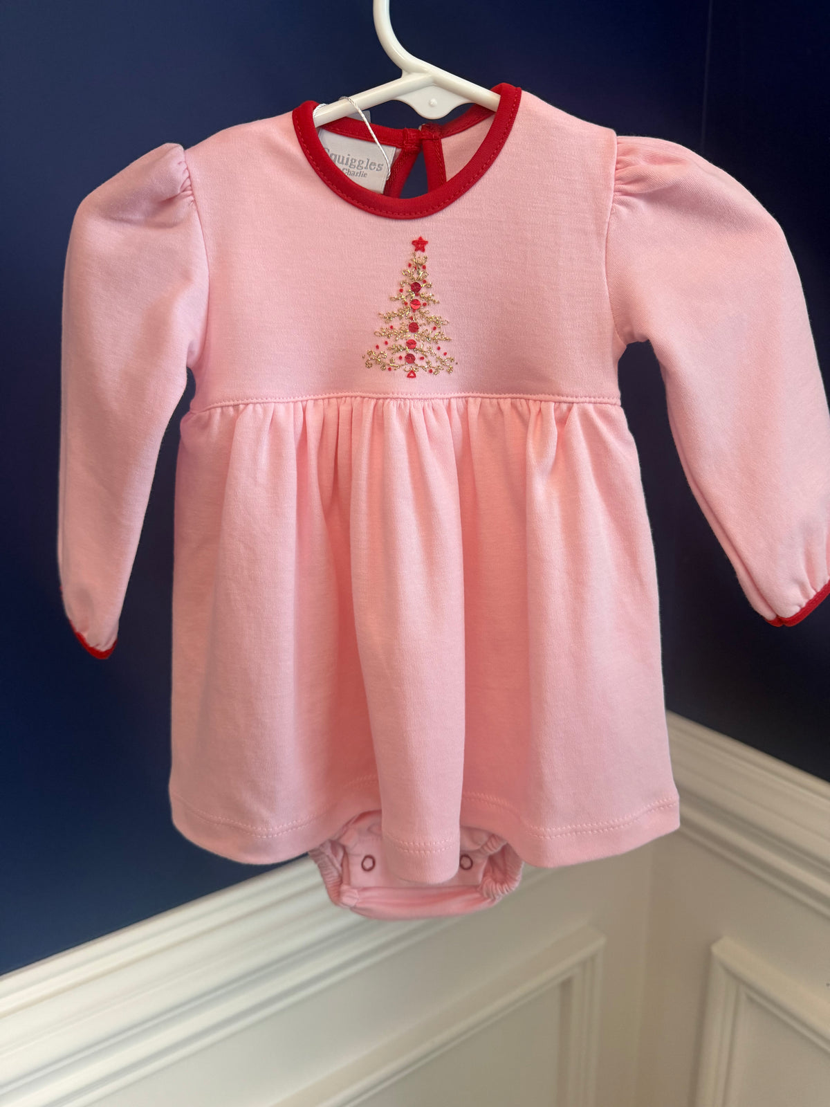 Hand embroidered pink and gold Pima cotton skirted bubble