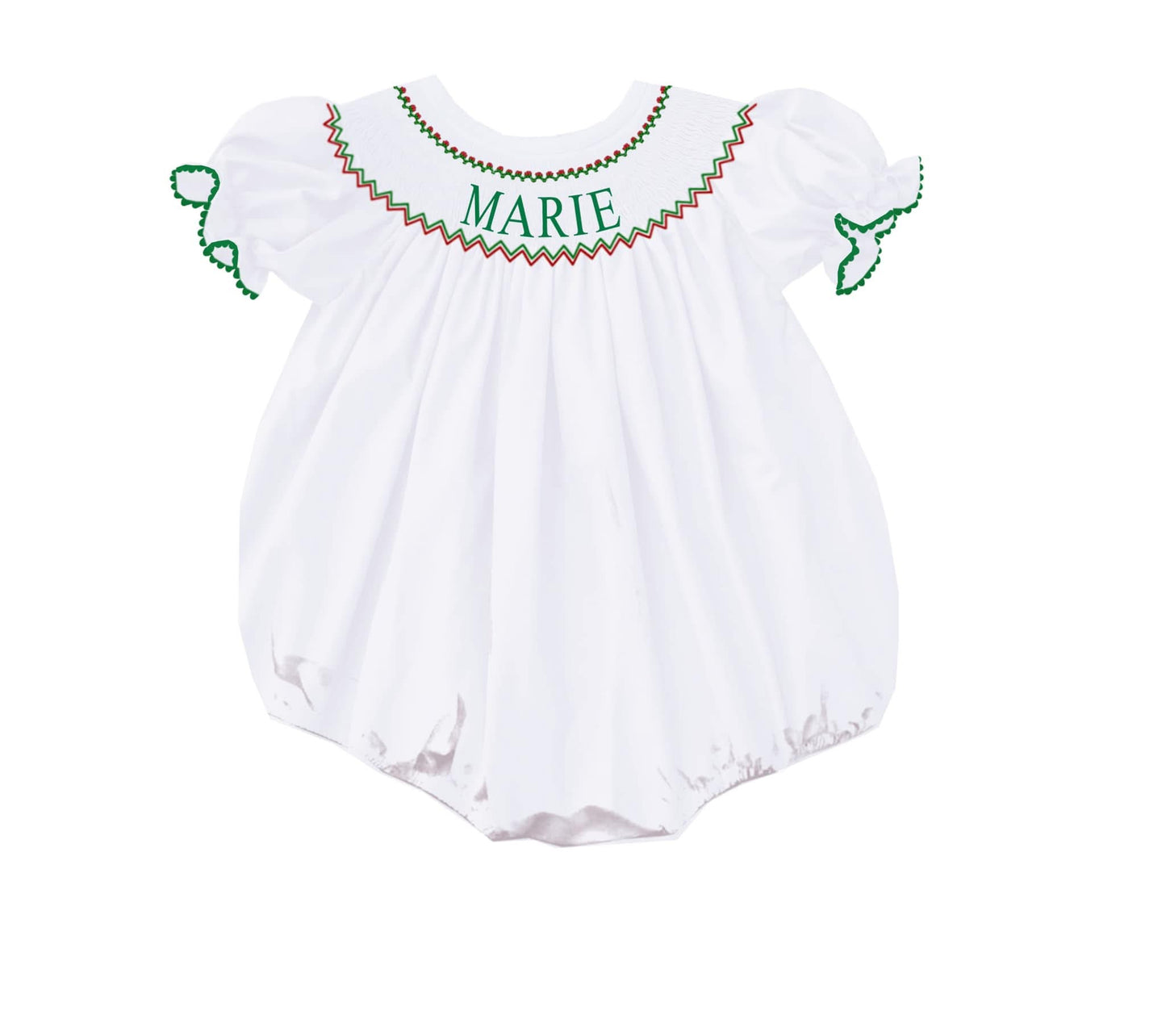 Preorder - White Hand Smocked Custom Name / Ships early Oct