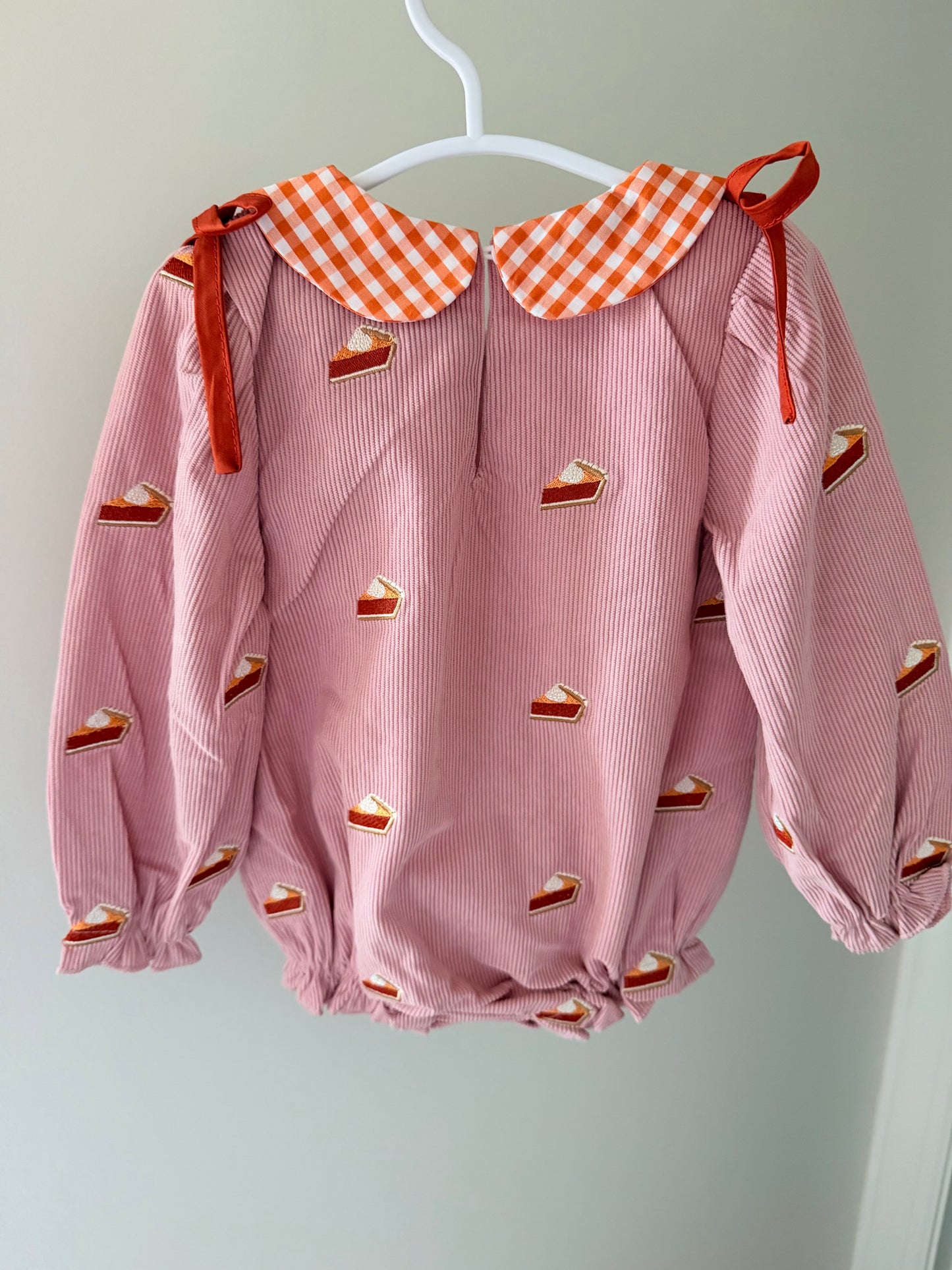 Pink Corduroy pumpkin pie embroidered bubble
