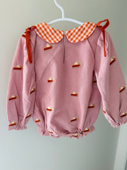Pink Corduroy pumpkin pie embroidered bubble