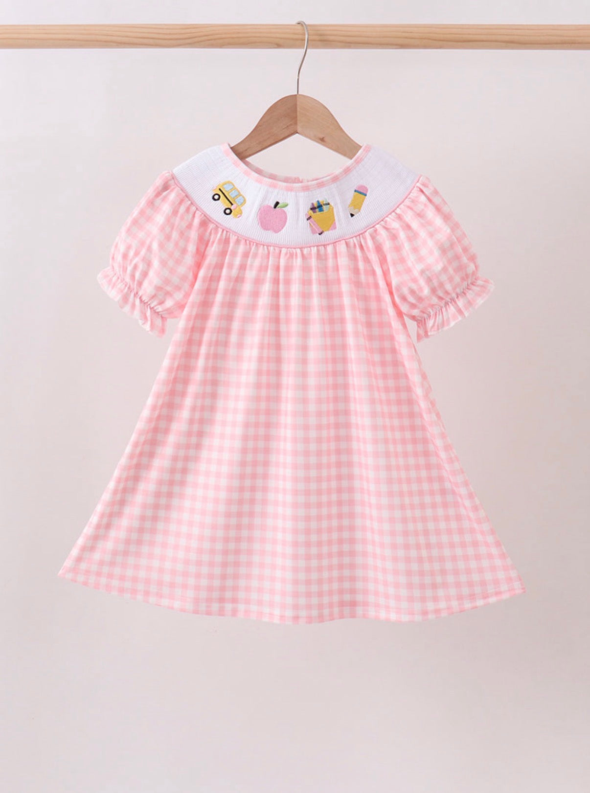 Pink machine smocked back to school dress 3T