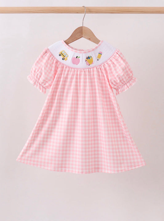 Pink machine smocked back to school dress 3T