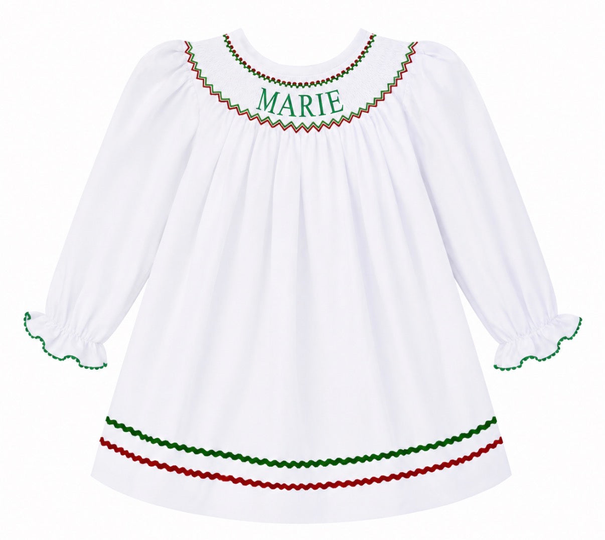Preorder - White Hand Smocked Custom Name / Ships early Oct