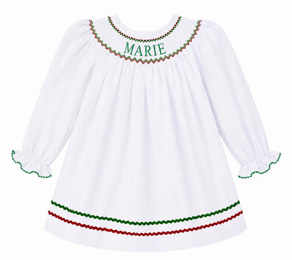 Preorder - White Hand Smocked Custom Name / Ships early Oct