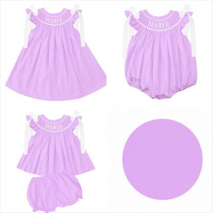 Hand Smocked Custom Name - Light Purple