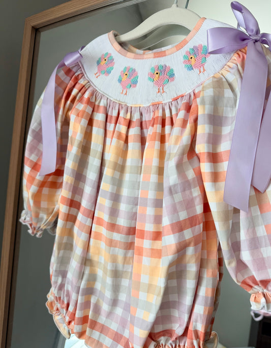 Hand Smocked Fall Plaid Turkey Bubble