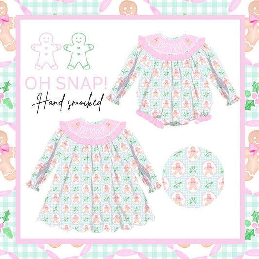 Preorder - Hand Smocked OH SNAP! Gingerbread / Ships early Oct