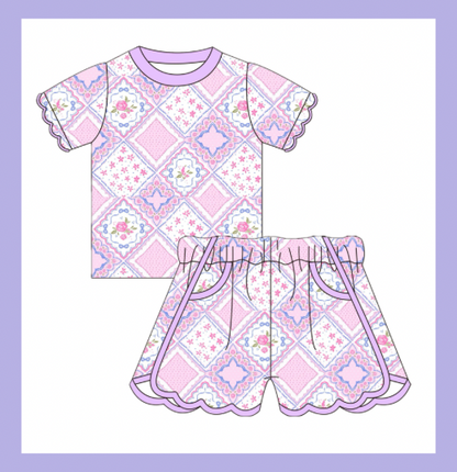 Preorder - Purple Patchwork Floral Short set / ships July