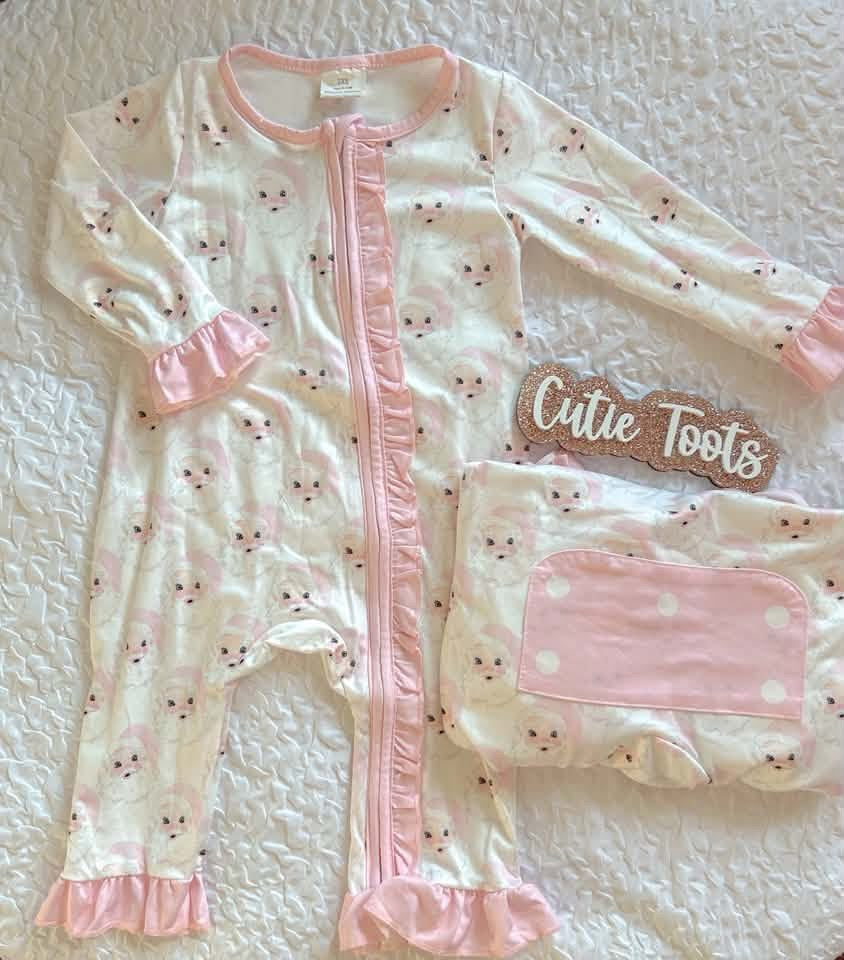 Preorder - pink Santa romper  - Ships Sept o