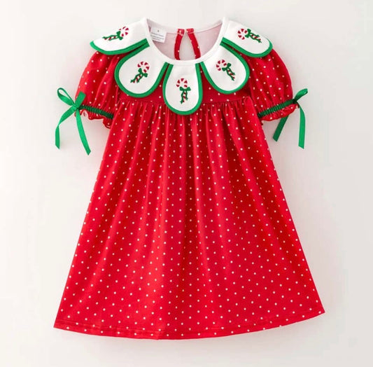 Preorder - red polka dot petal neck Christmas dress / ships Sept