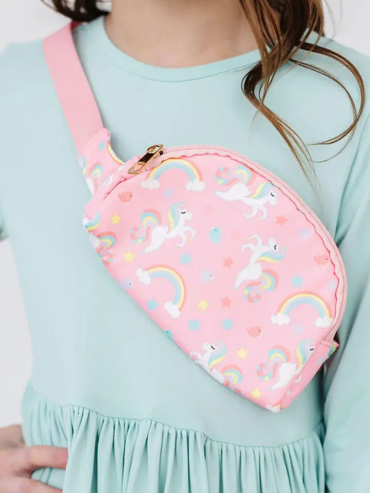 Kid Size Belt Bag - Pink Unicorns