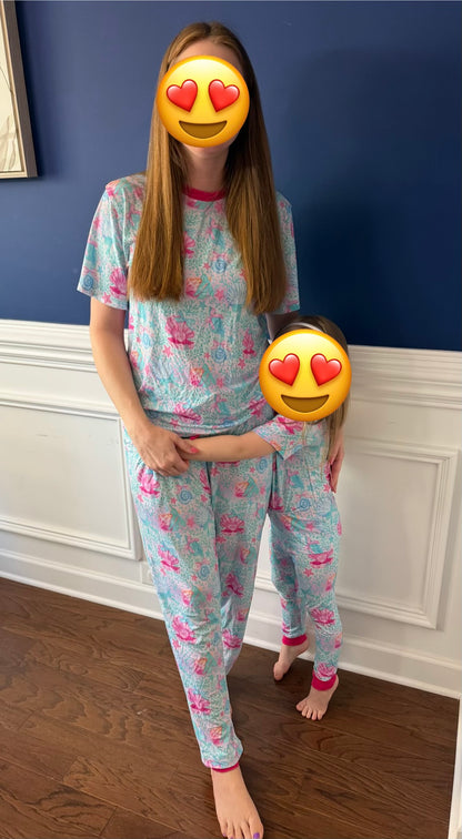 Adult Pink and Blue Beach Bamboo Jogger Set