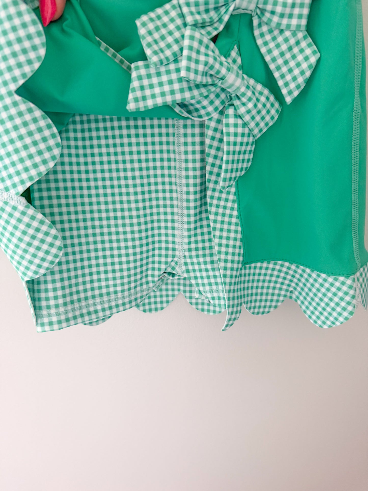 Green / gingham bow athletic dress