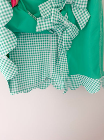 Green / gingham bow athletic dress