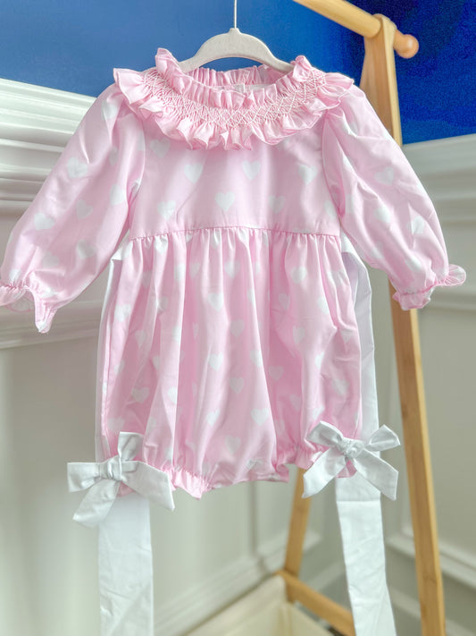 Hand Smcoked Pink and White bubble with back tie Vday
