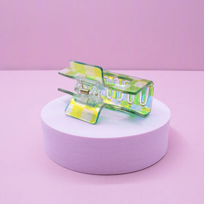 Medium Square Iridescent Checkered Hair Claw Clip