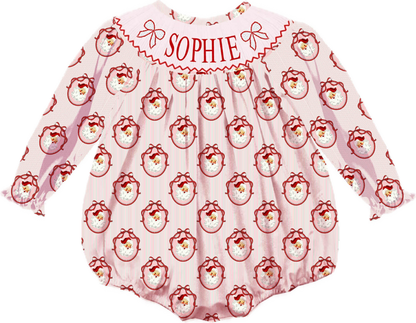 Preorder - Pink Santa Custom Name with Pearls + Dolly Match / Ships early Oct
