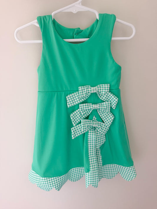 Green / gingham bow athletic dress