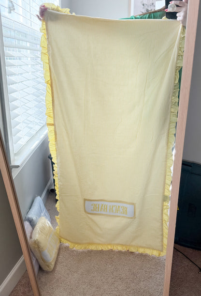 YELLOW seersucker BEACH BABE smocked towel with ruffles