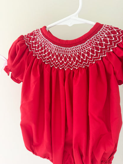 Hand Smocked Red Pearl Bubble