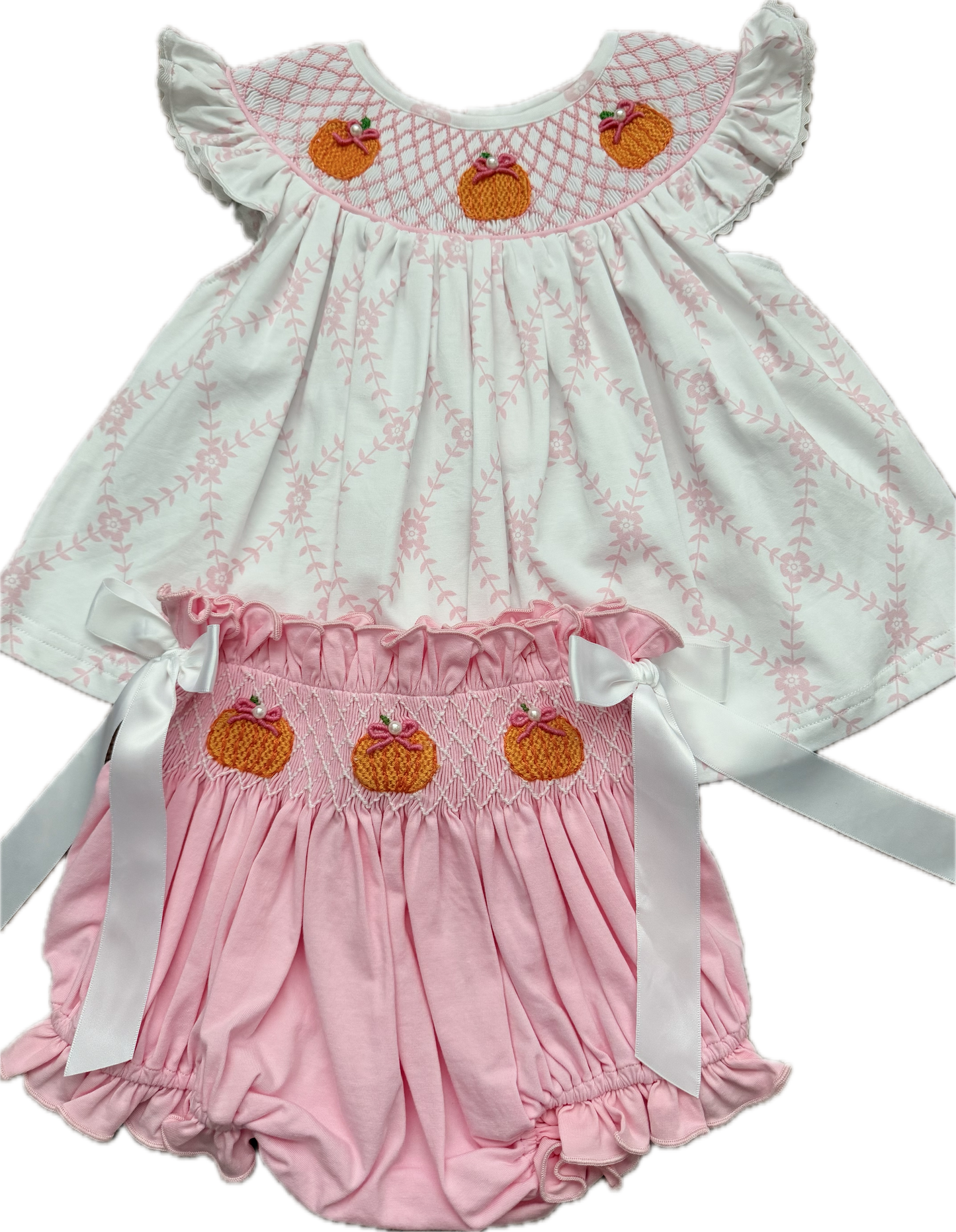 Pink Pearl Hand Smocked Pumpkin Diaper Set