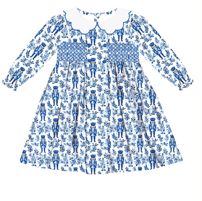 Preorder - Hand Smocked Blue Winter Nutcracker / Ships early Oct