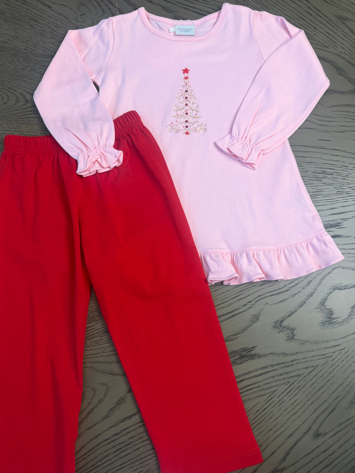 Hand embroidered pink and gold Pima cotton pant set