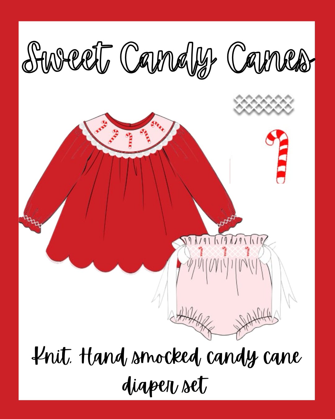 Hand Smocked Candy Cane Diaper Set