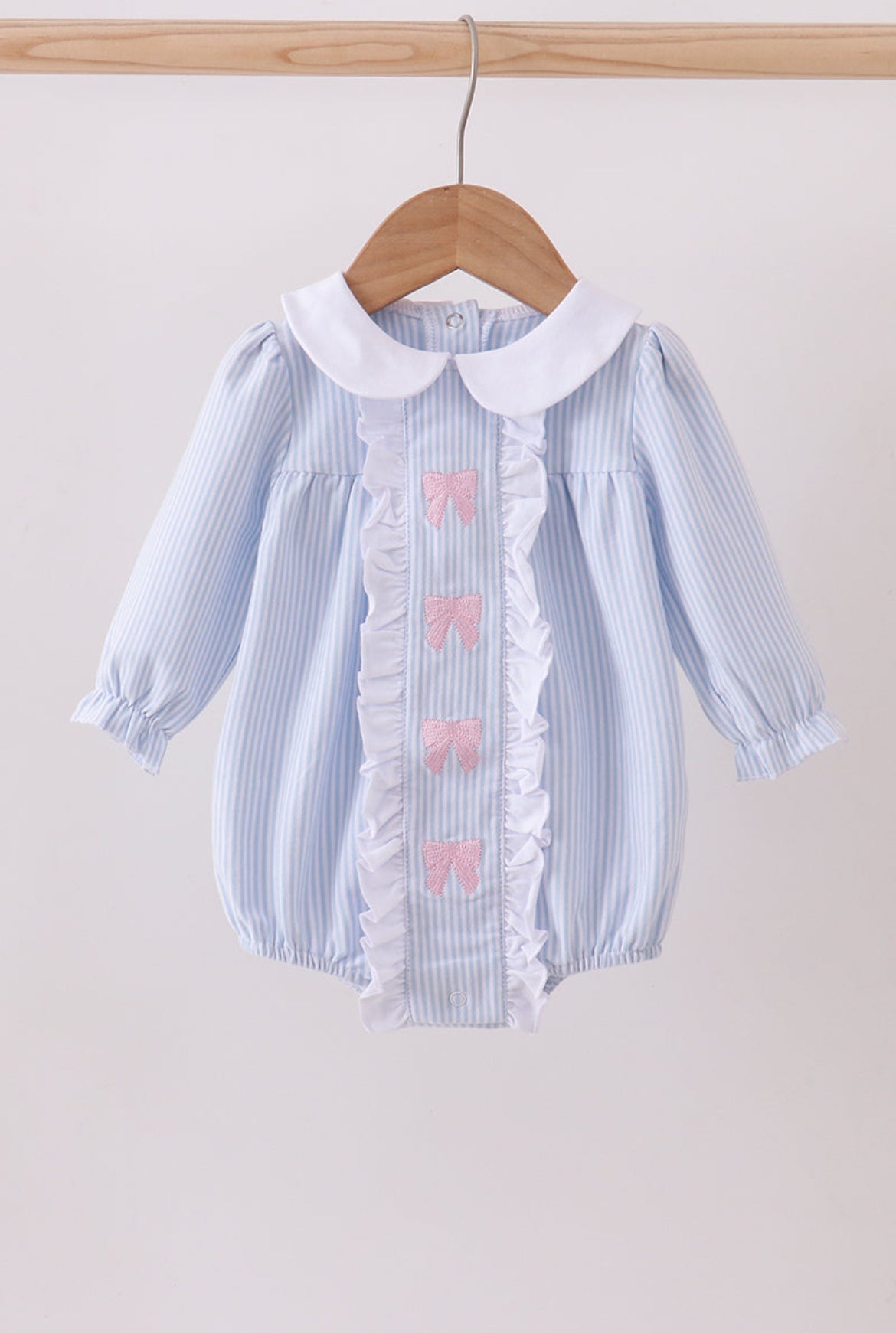 Blue Stripe Embrodiered bow bubble