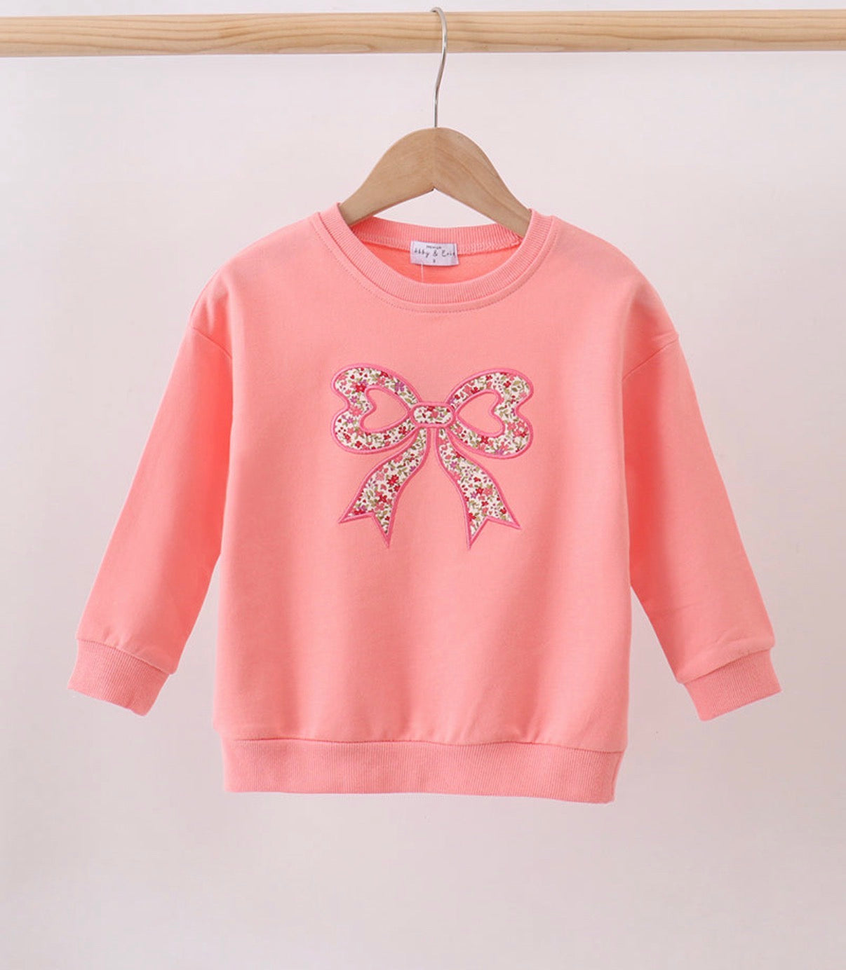 Pink Floral Applique Bow Top