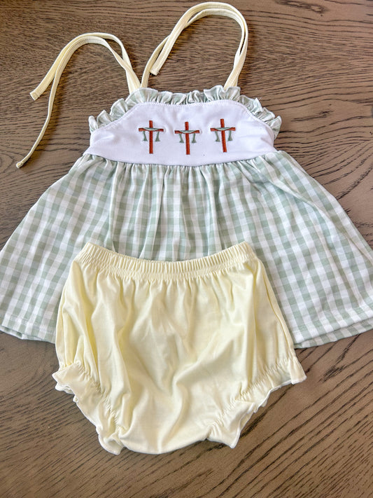 Green and yellow cross diaper set