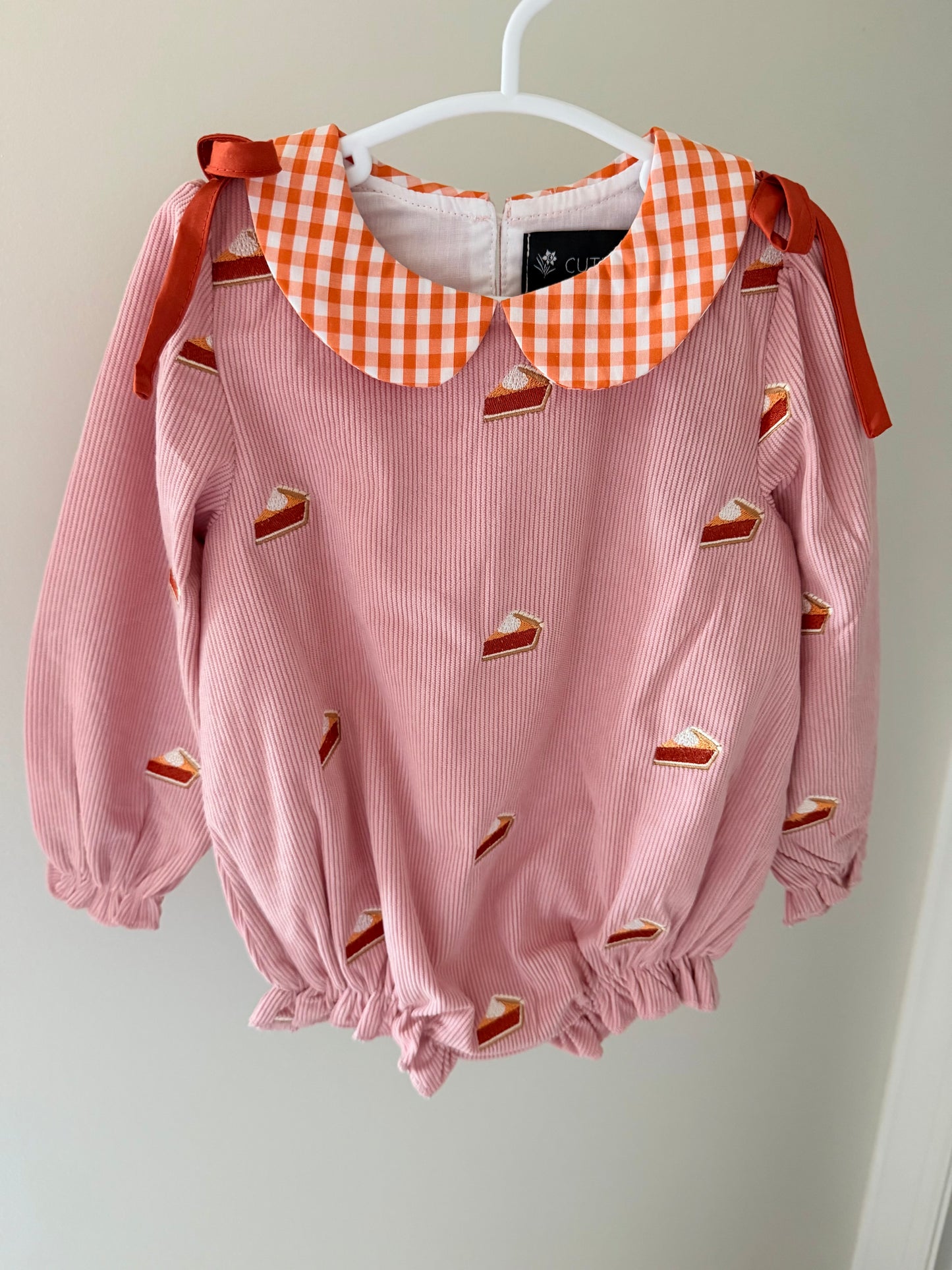 Pink Corduroy pumpkin pie embroidered bubble