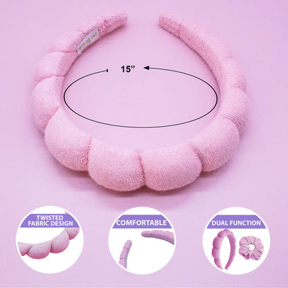 Spa Headband - Skincare Headband & Scrunchie Wristband Set LIGHT PINK