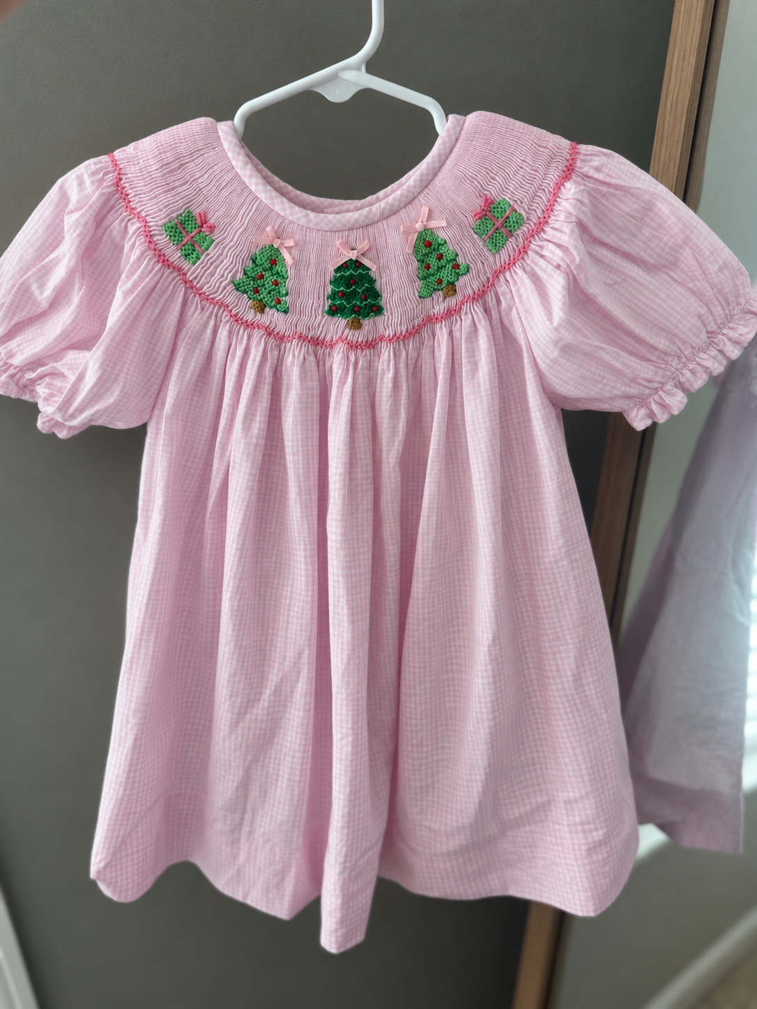 Hand Smocked Pink Christmas Tree Dress
