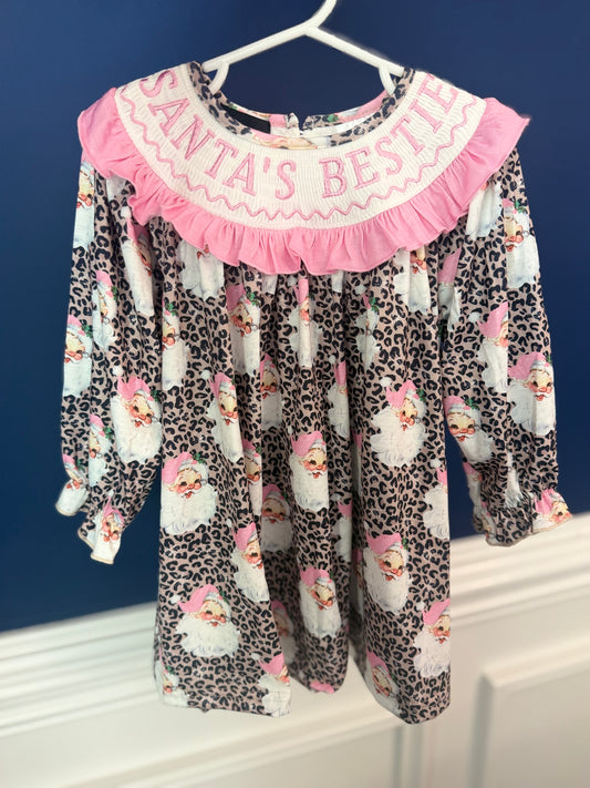 SANTA'S BESTIE Pink Leopard Santa Dress