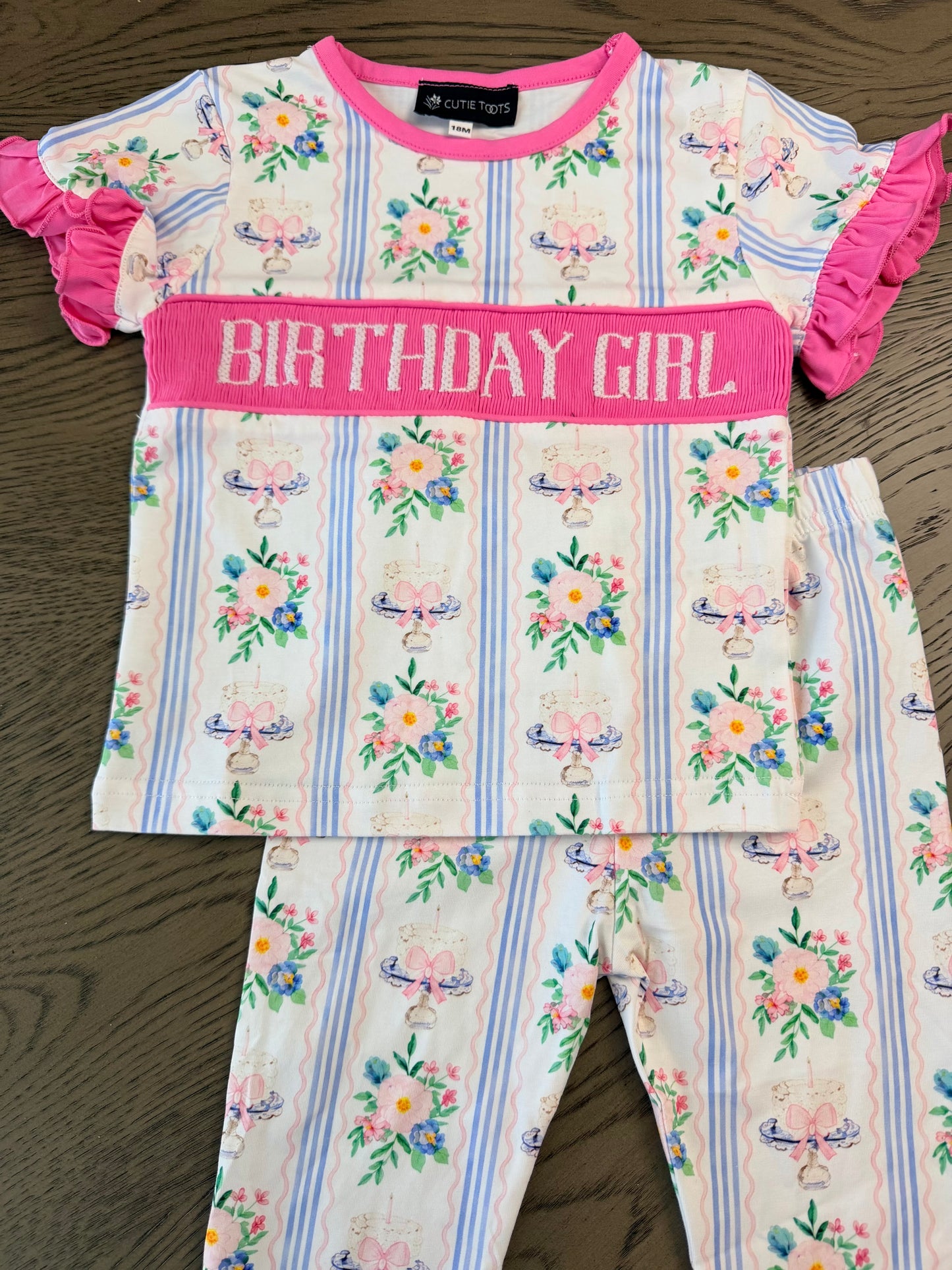 Hand Smocked BIRTHDAY GIRL ruffle lounge
