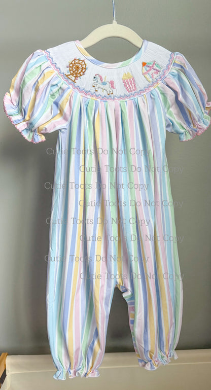 Hand Smocked Pastel Fair Pant Romper