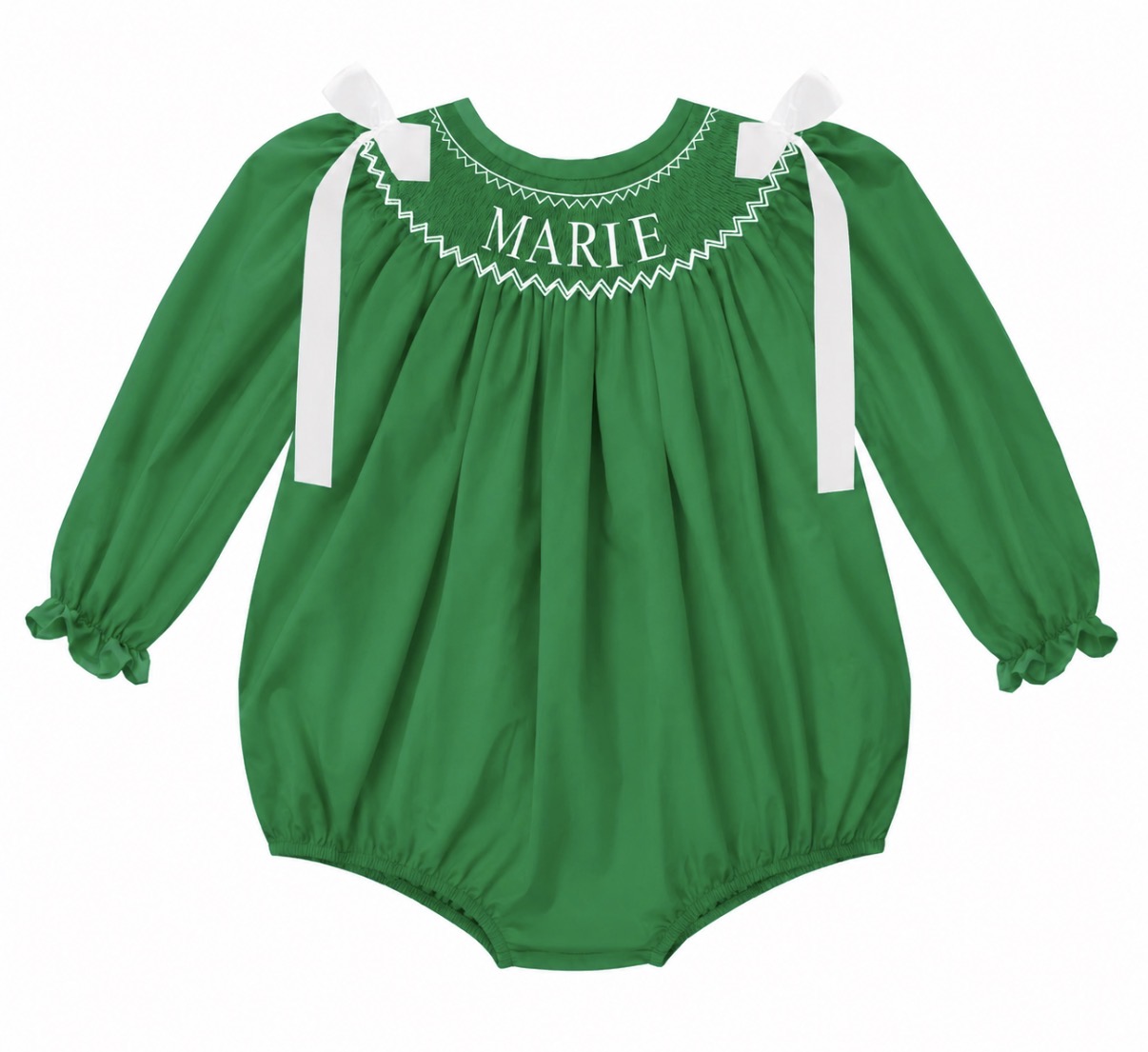 Preorder - Green Hand Smocked Custom Name / Ships early Oct