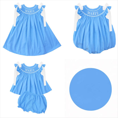 Hand Smocked Custom Name - Blue