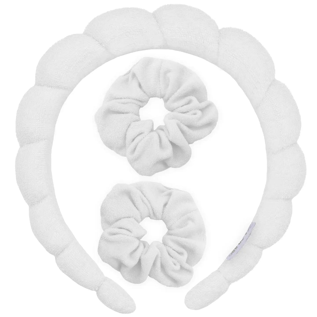 Spa Headband - Skincare Headband & Scrunchie Wristband Set WHITE