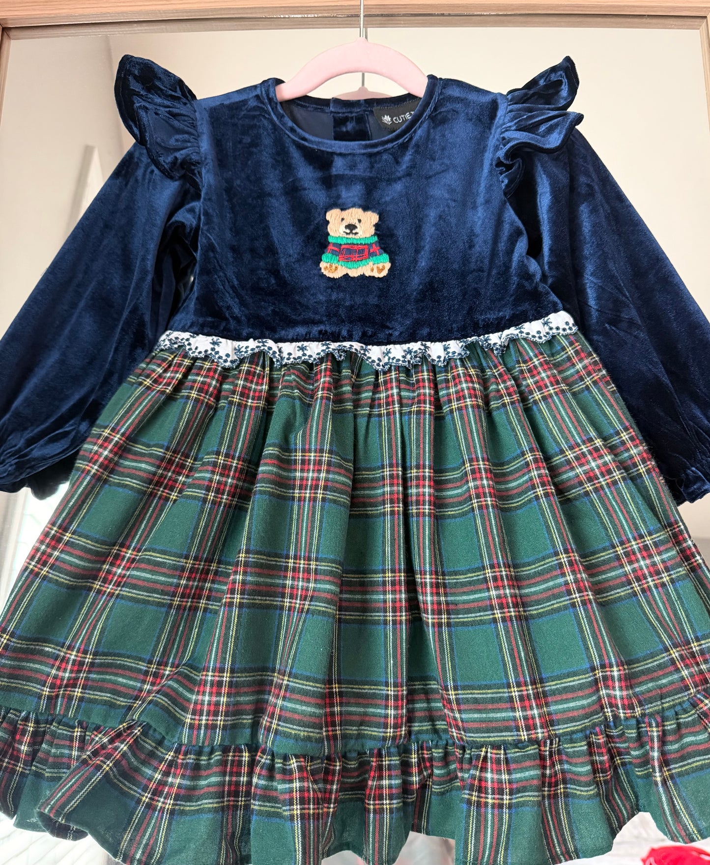 Hand Embroidered Winter Teddy Bear Dress