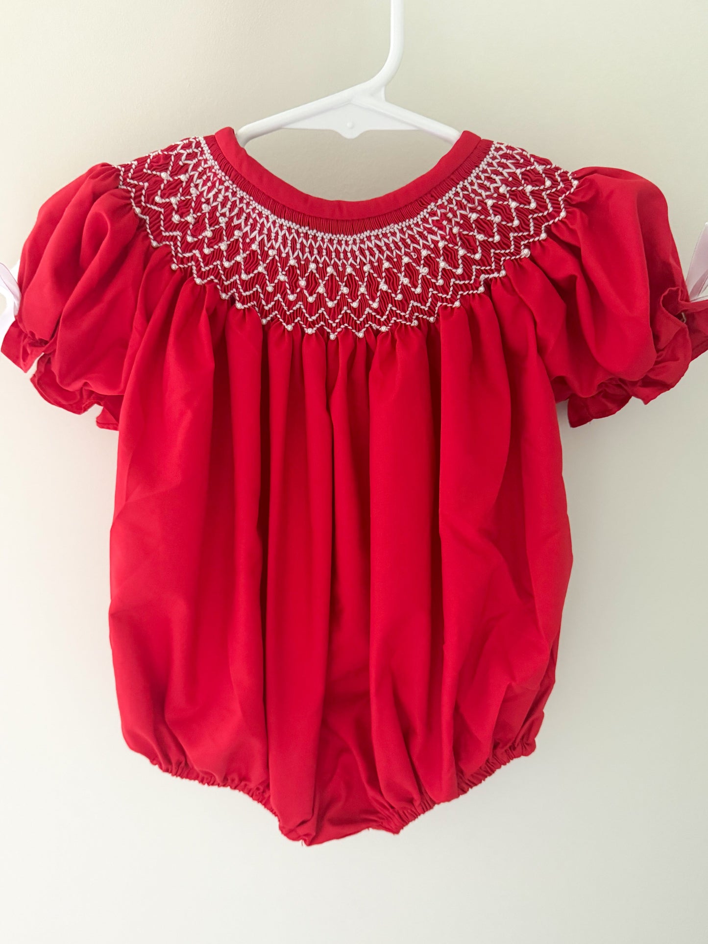 Hand Smocked Red Pearl Bubble