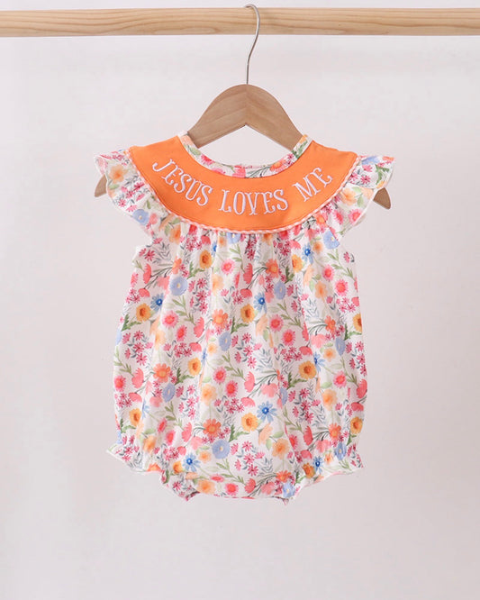 Orange Jesus Loves Me floral bubble