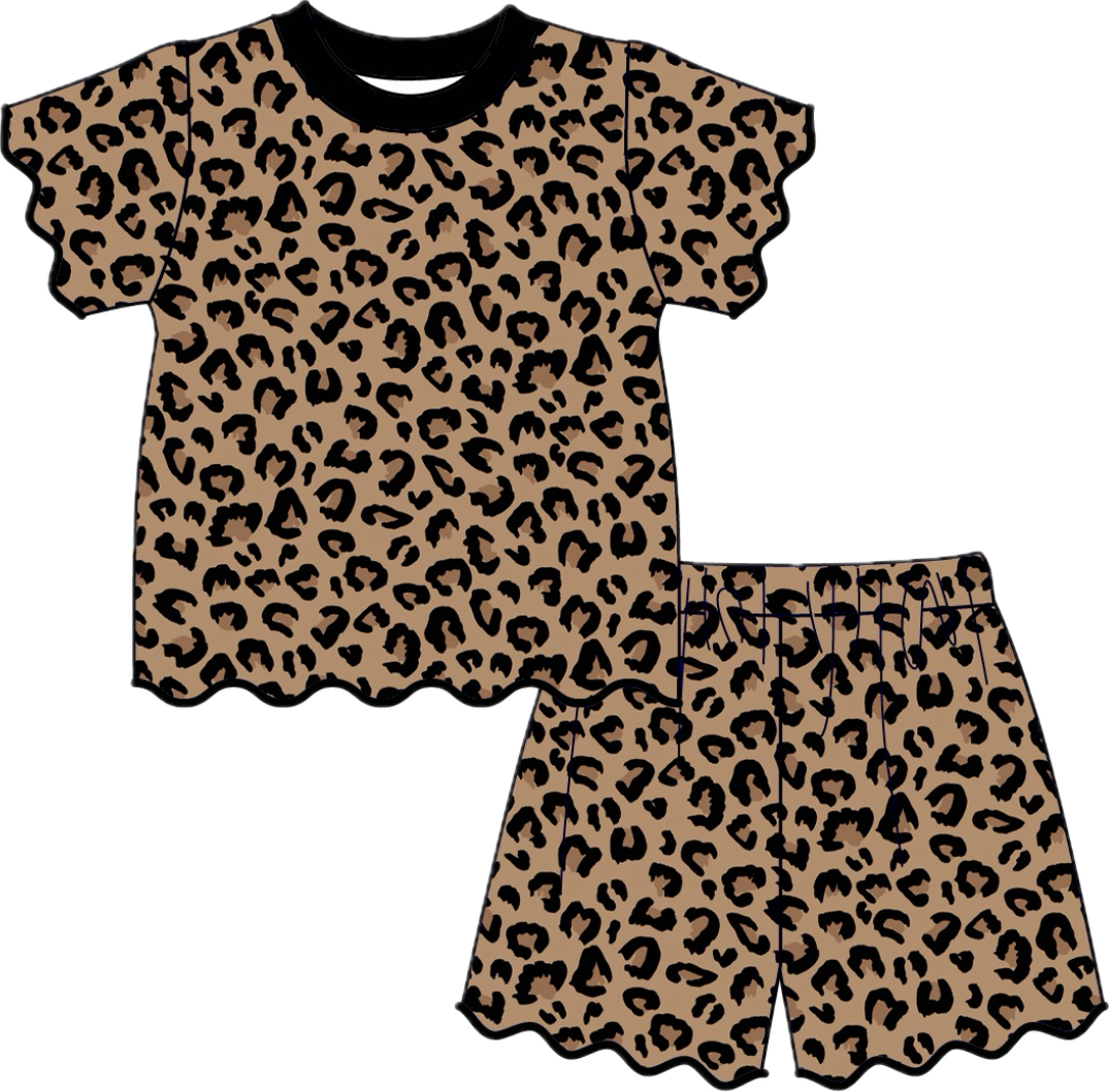 Preorder - Scalloped leopard short set / ships late July