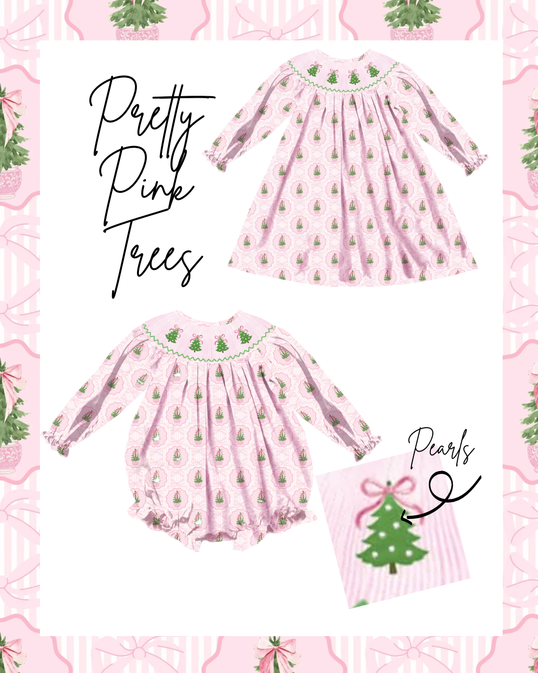 Preorder - Hand Smocked Pink Tree with Pearls / Ships early Oct