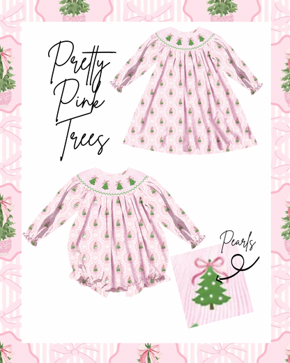 Preorder - Hand Smocked Pink Tree with Pearls / Ships early Oct