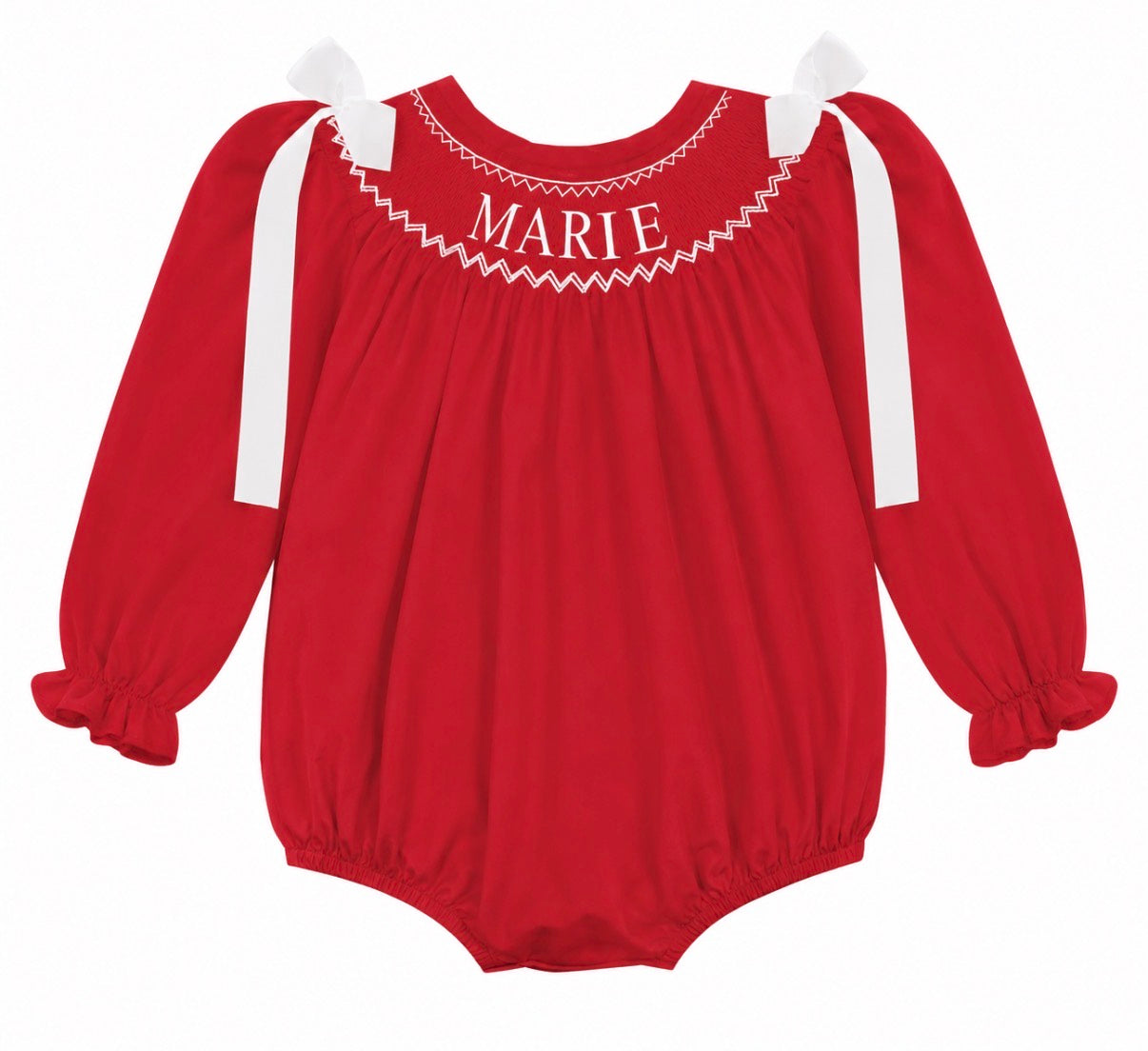 Preorder - Red Hand Smocked Custom Name / Ships early Oct