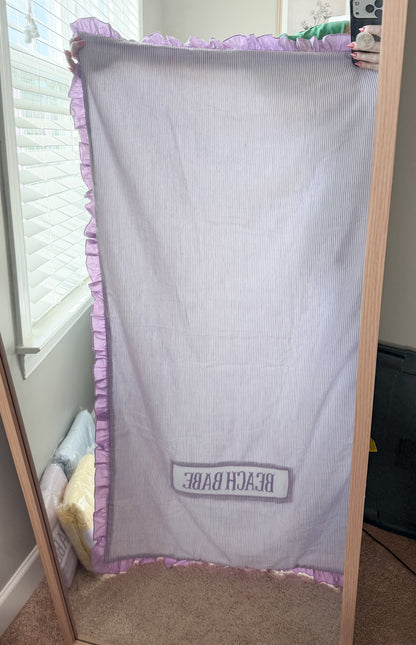 PURPLE seersucker BEACH BABE smocked towel with ruffles