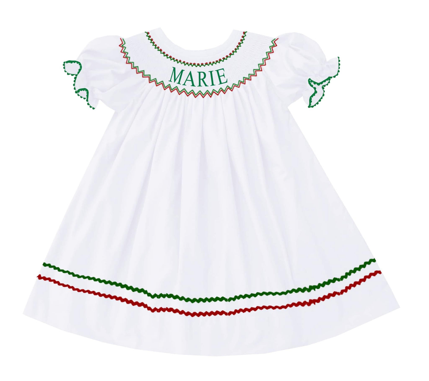 Preorder - White Hand Smocked Custom Name / Ships early Oct